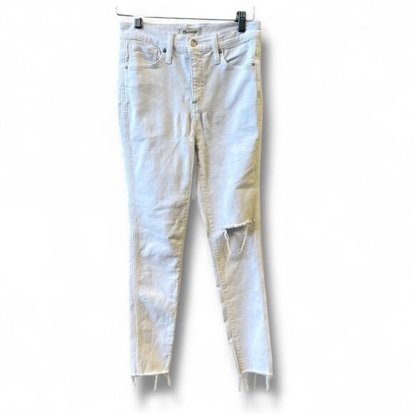 Madewell 10" High-Rise Skinny Jeans Sz 26 White Distressed Knee/Ankles - Picture 1 of 10